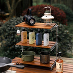 BetterEV Camping Folding Camping Storage Rack Multi-Layer Portable Solid Wood Outdoor Organizer